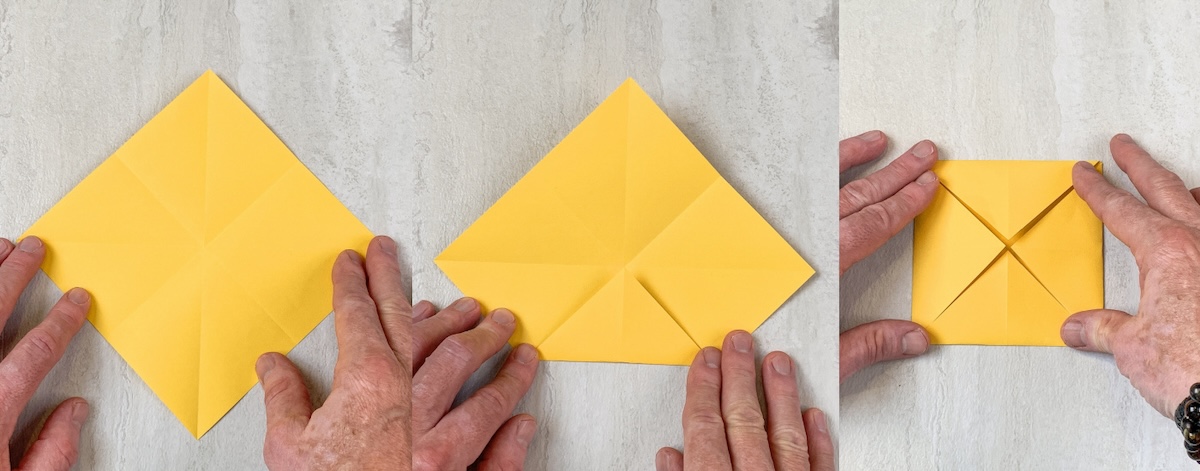 fold in each corner toward the center